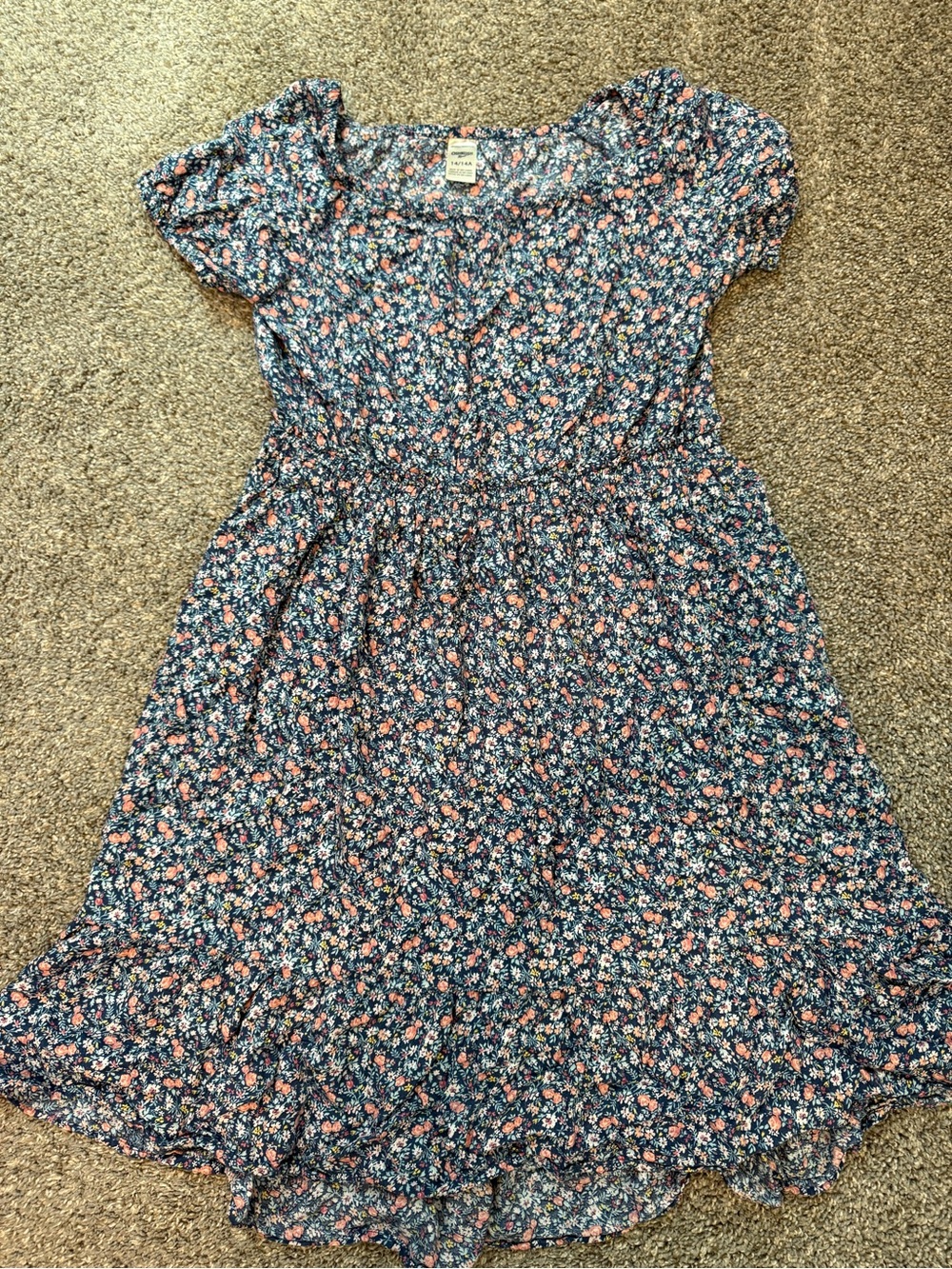 Girls Oshkosh Navy Ditzy Floral Short Sleeve Dress size 14